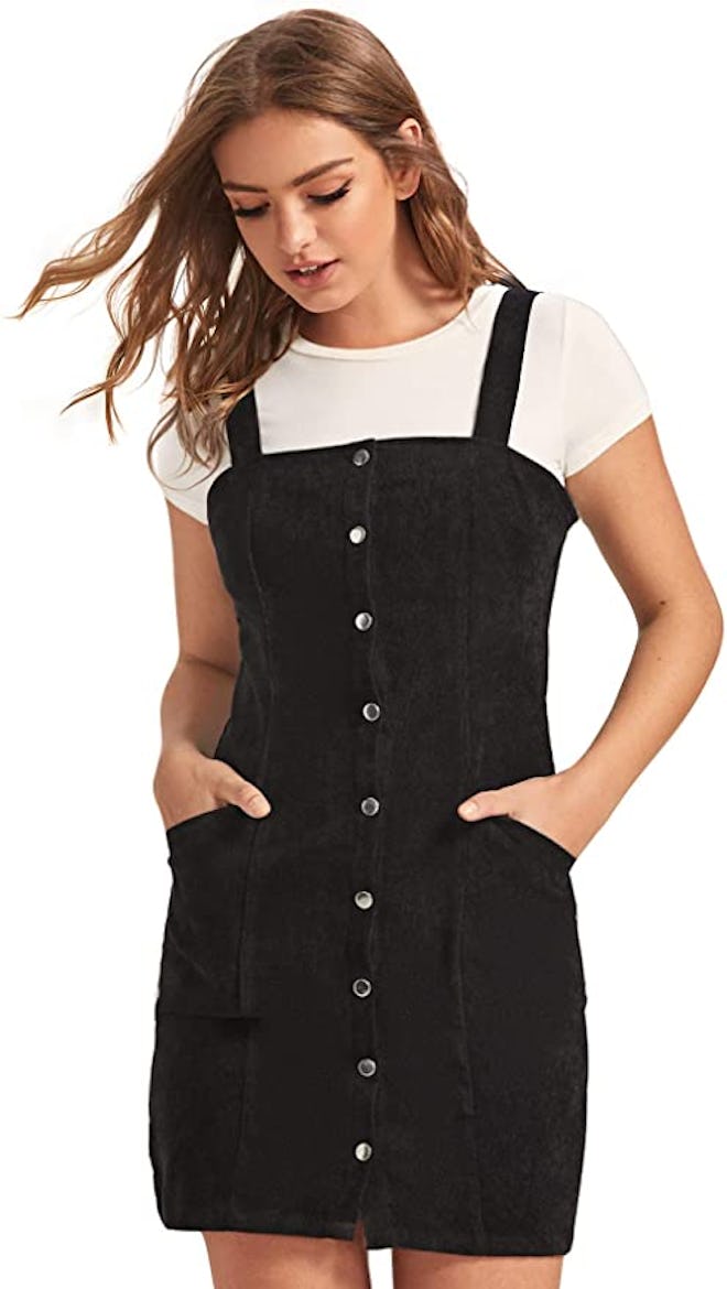 Floerns Corduroy Button Down Pinafore Overall Dress