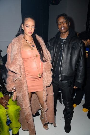 A pregnant Rihanna and A$AP Rocky attend the fall 2022 Off-White show