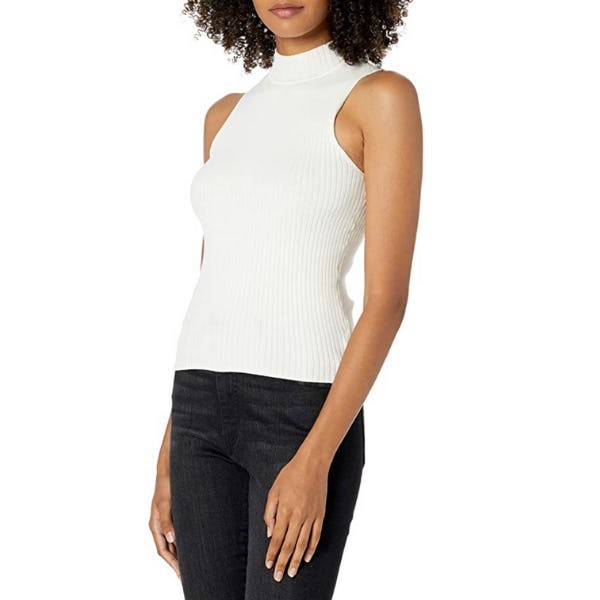 The Drop Karolina Sleeveless Mock-Neck Ribbed Sweater