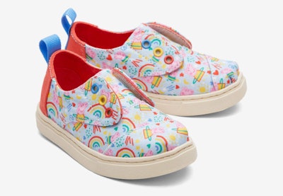 The TOMS x Peppa Pig collection includes Tiny and Youth sizes.