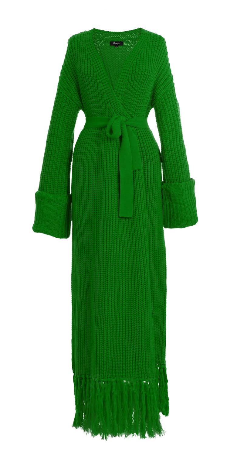 Non-Maternity Dress Brands Hanifa green wrap cardigan maxi 