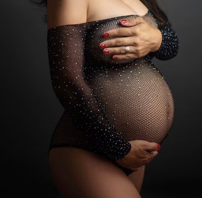 Alex Maternity Dresses Rhinestone Bodysuit makes great boudoir maternity lingerie