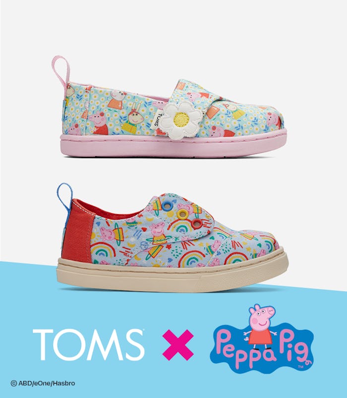 The TOMS x Peppa Pig collection offers three new styles for kids.