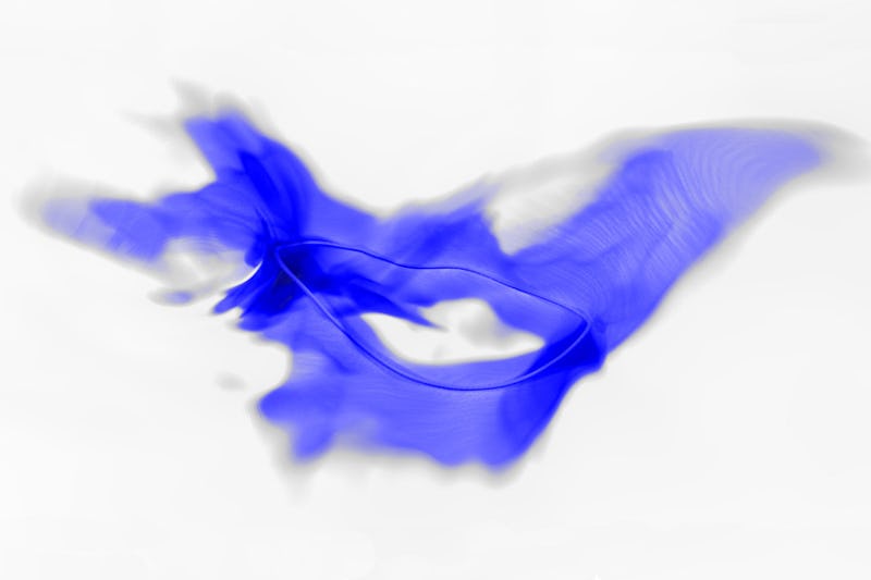 An abstract blue shape representing a simulation of the early universe