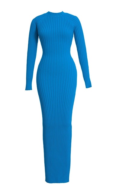 Non-Maternity Dress Brands Hanifa blue ribbed maxi 