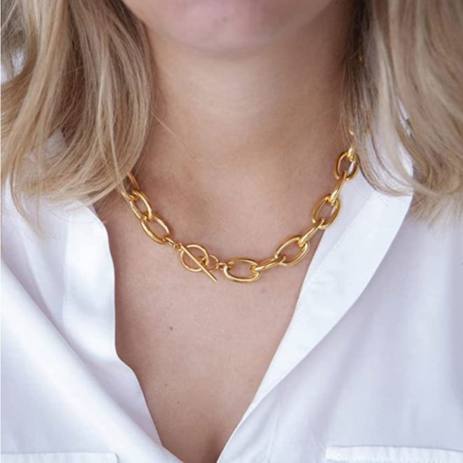 VIROMY Chunky Gold Toggle Necklace