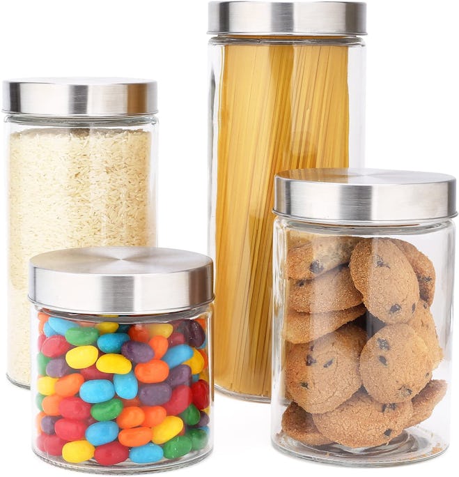 EatNeat Glass Kitchen Canisters with Stainless Steel Lids (4-Piece)