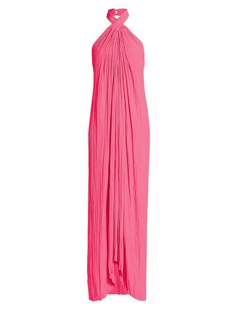 Non-Maternity Dress Brands A.L.C. hot pink pleated halter maxi