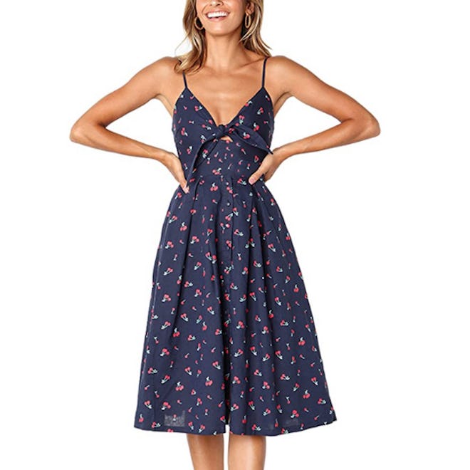 ECOWISH Tie-Front Midi Dress