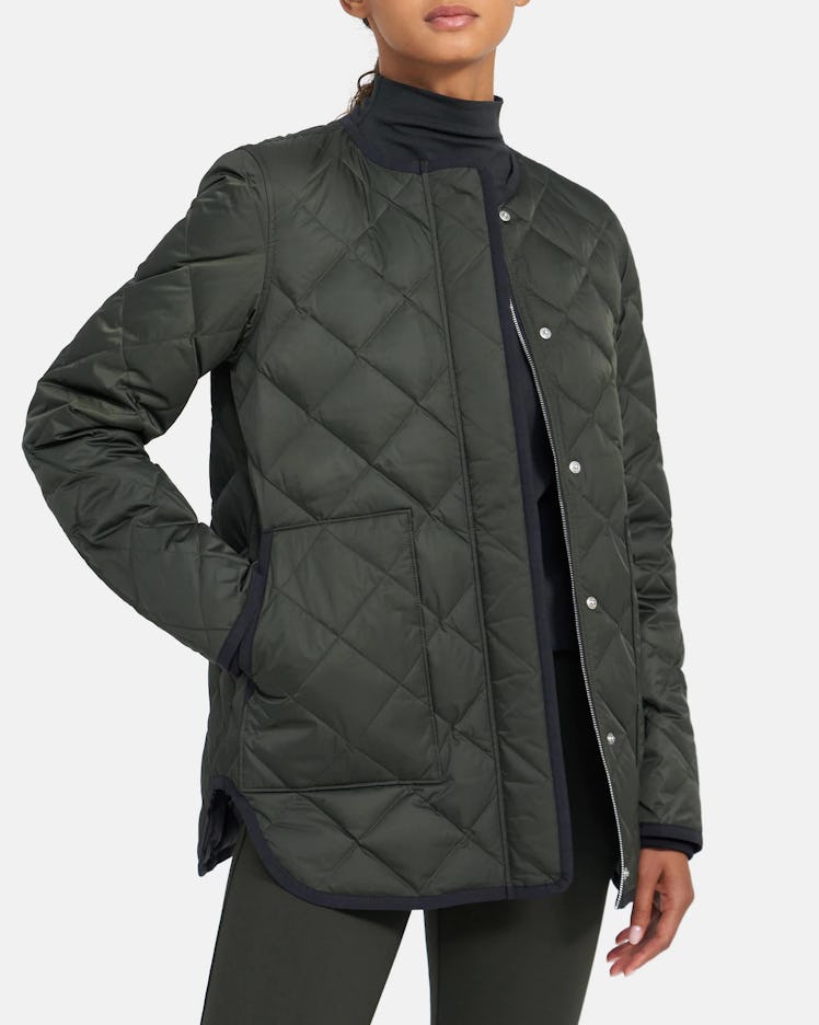 Theory's Quilted Jacket In Taffeta Green. 