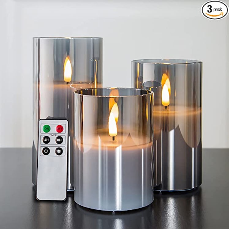 Eywamage Glass Flameless Candles with Remote (3-Pack)