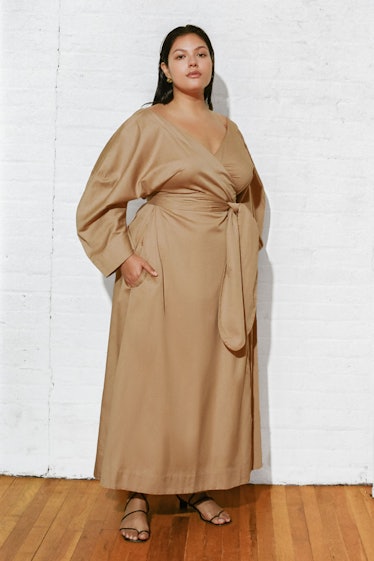 Non-Maternity Dress Brands Mara Hoffman khaki wrap maxi  