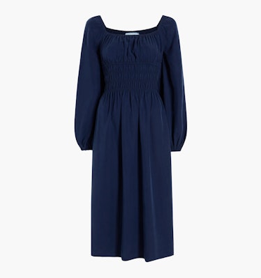 Non-Maternity Dress Brands Hill House Home navy blue smocked long sleeve midi