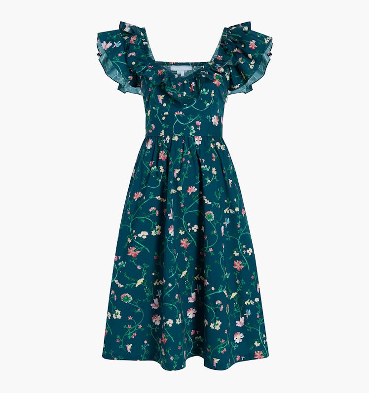 Non-Maternity Dress Brands Hill House Home floral print smocked mini frilled sleeves