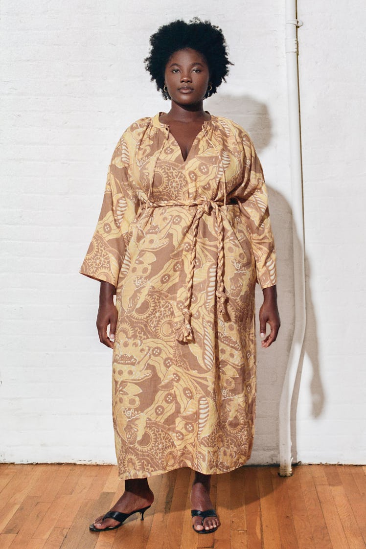 Non-Maternity Dress Brands Mara Hoffman tan printed long wrap coverup