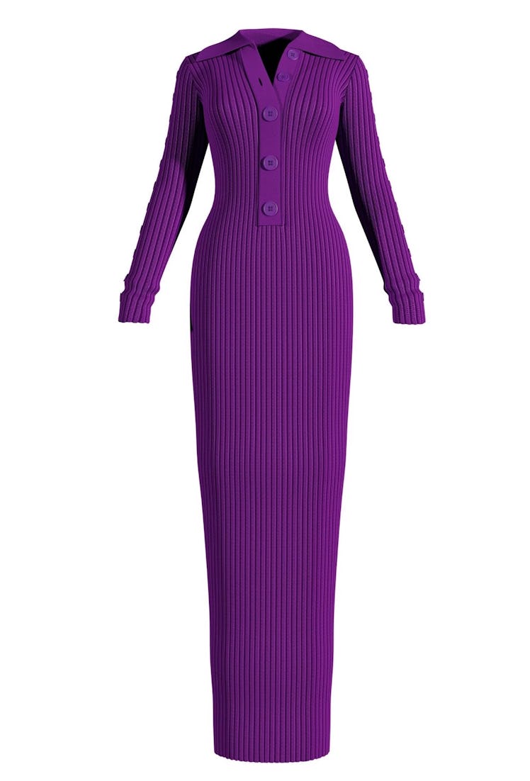 Non-Maternity Dress Brands Hanifa purple ribbed collar maxi