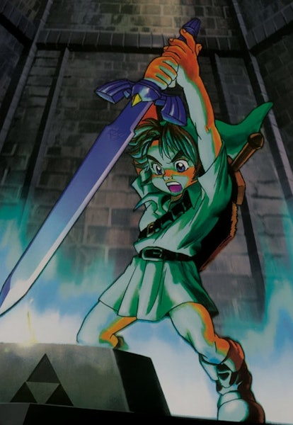 artwork of Link with Master Sword from The Legend of Zelda Ocarina of Time