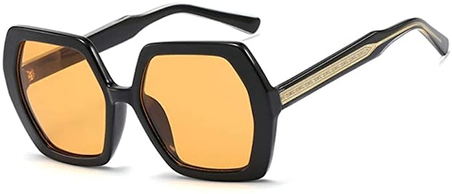 Freckles Mark Retro Inspired Oversized Hexagonal Sunglasses