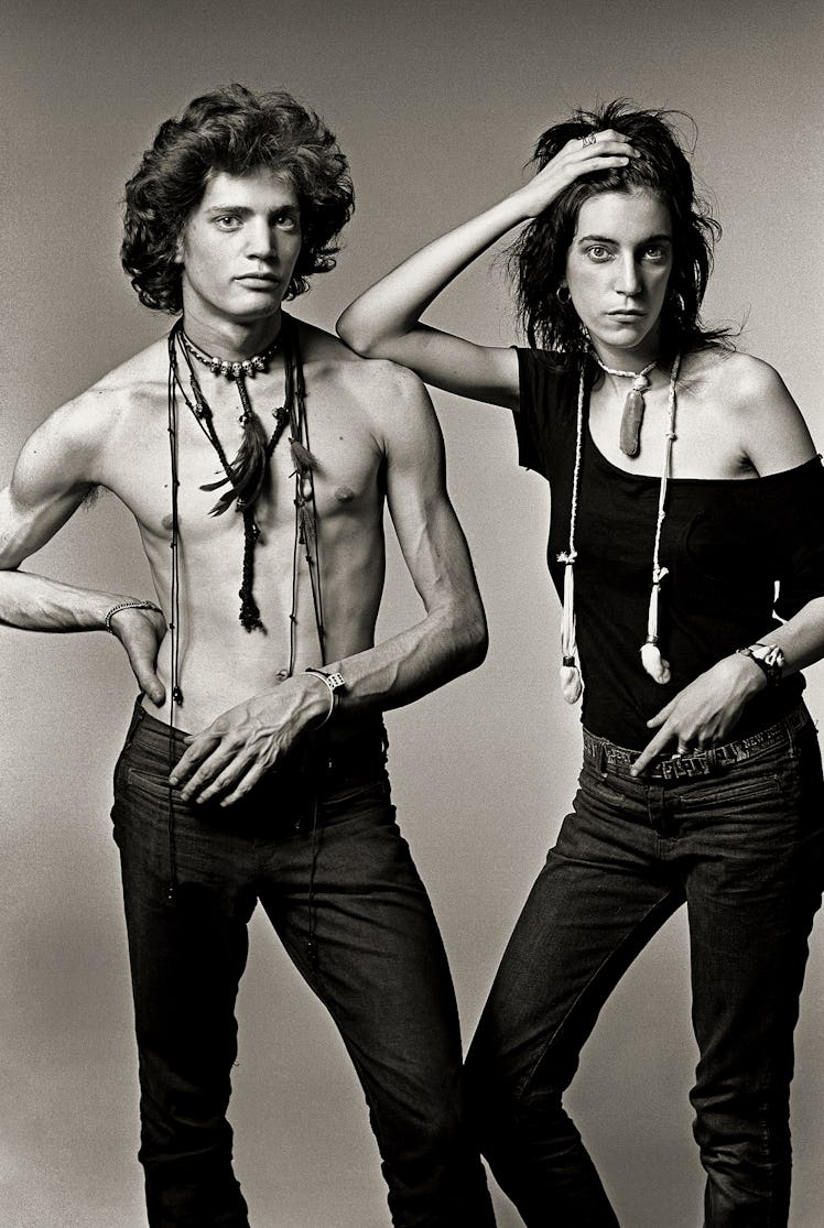 Mapplethorpe and Patti Smith, wearing his jewelry designs for a photo 