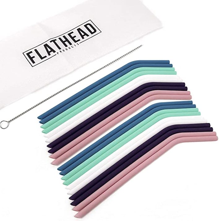 Flathead Bent Reusable Silicone Drinking Straws (20-Pack)