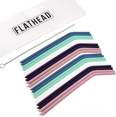 Flathead Bent Reusable Silicone Drinking Straws (20-Pack)