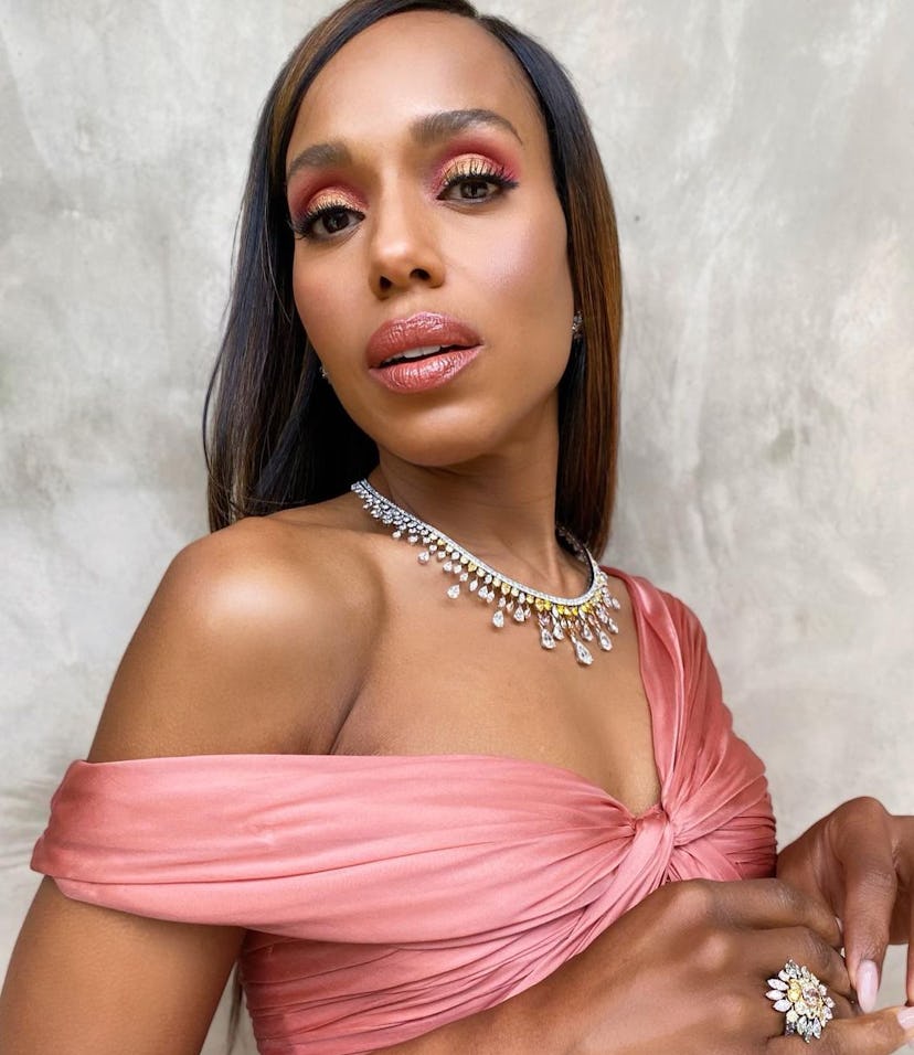 Kerry Washington pink gown over the shoulder