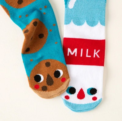 Mismatched milk and cookies socks are a fun Easter basket idea for tweens.