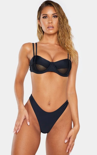 Pretty Little Thing Black Underwire Mesh Cutout Bikini Top