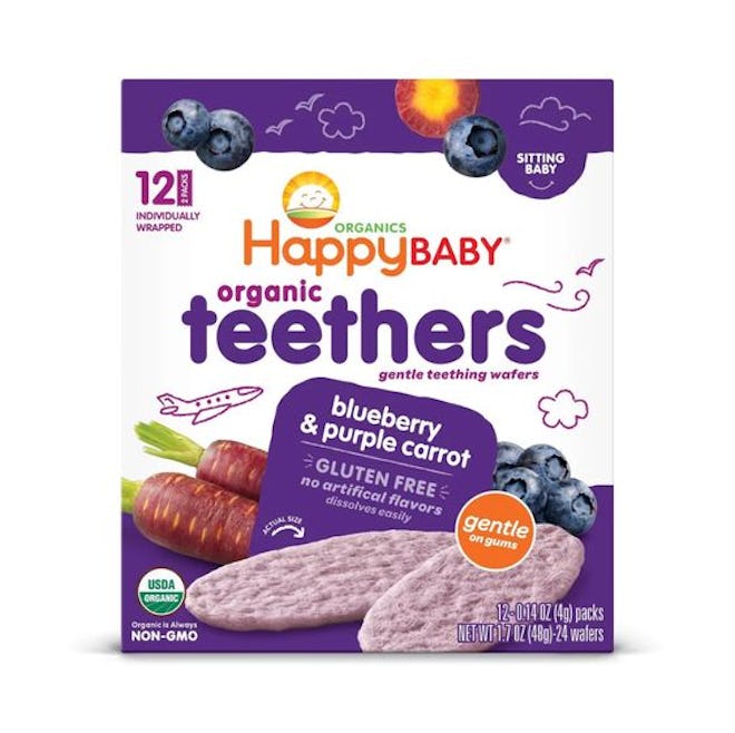These baby teething wafers are certified organic and gluten free.