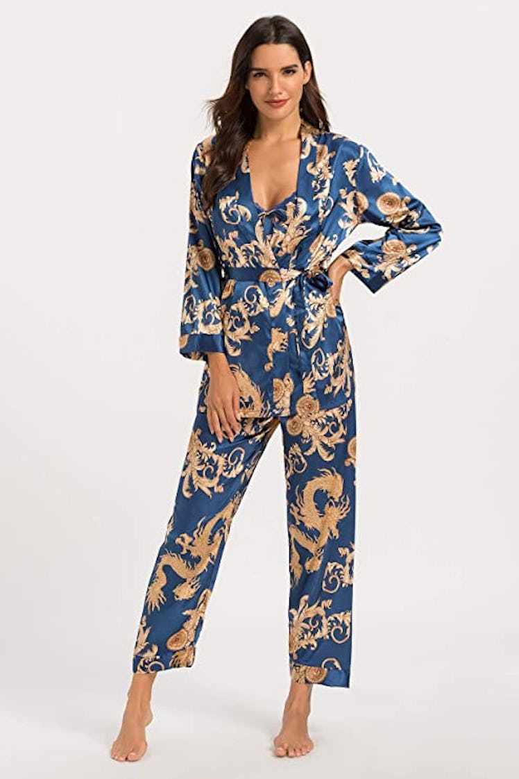 Escalier Satin 3 Piece Floral Pajama Set