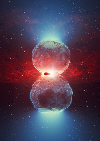 Artist's impression of the white dwarf and red giant binary system following the nova outburst.