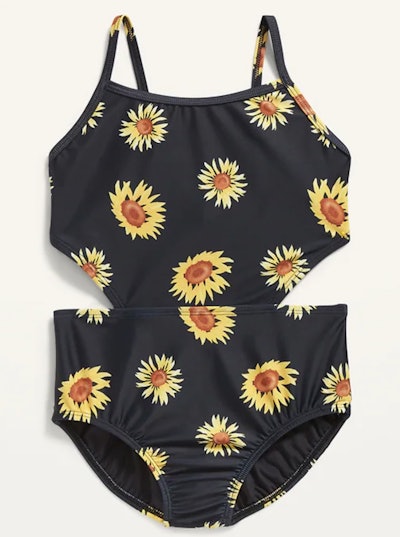 A sunflower print swimsuit is a fun choice for a tween girl Easter basket.