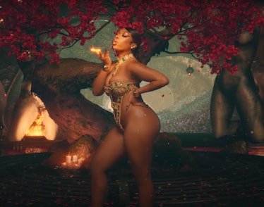 Megan Thee Stallion blowing fire in the Sweetest Pie video