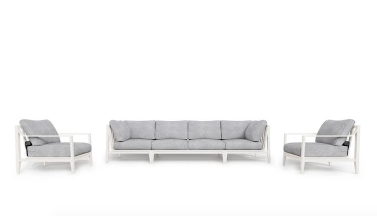 White Aluminum Outdoor Sofa with Armchairs - 6 Seat