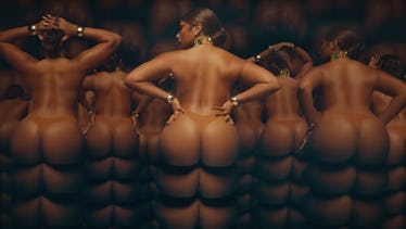 Meghan Thee Stallion wearing a nude thong in the Sweetest Pie video