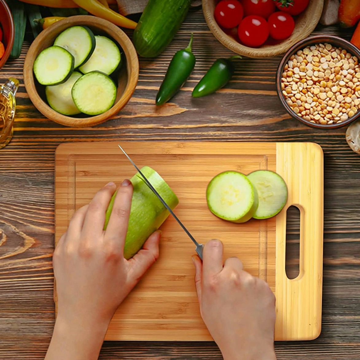 K BASIX Bamboo Cutting Board with Juice Groove (3 Pack)