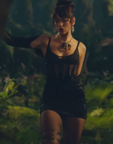 Dua Lipa wearing a Mugler dress in the Sweetest Pie video