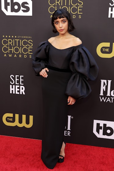 Coral Peña wearing a black gown at the Critics Choice Awards 2022