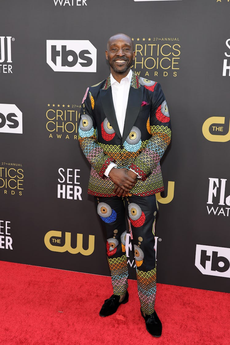 Rob Morgan wearing a printed suit at the Critics Choice Awards 2022
