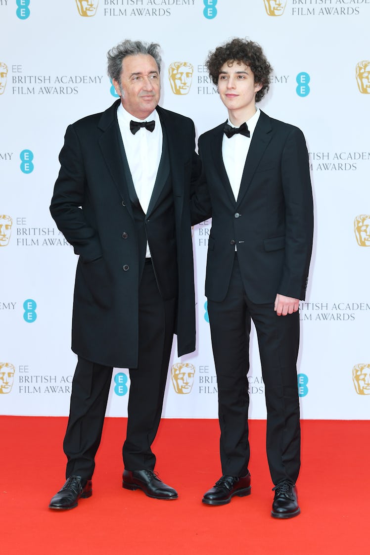 Paolo Sorrentino and Filippo Scotti wearing a tuxedo at the BAFTA Awards 2022