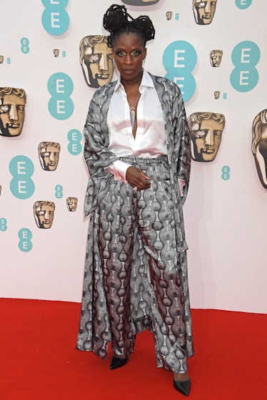 Sharon Duncan-Brewster wearing a printed ensemble at the BAFTA Awards 2022