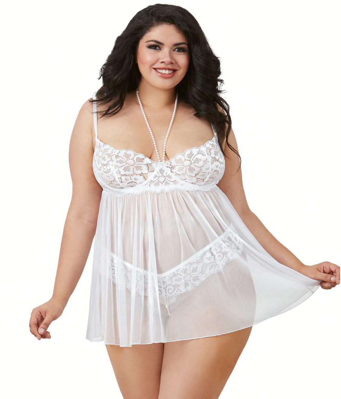 Dreamgirl Plus Size Pearl Strand Babydoll Set