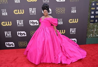 Nicole Beyer wearing a voluminous pink gown at the Critics Choice Awards 2022