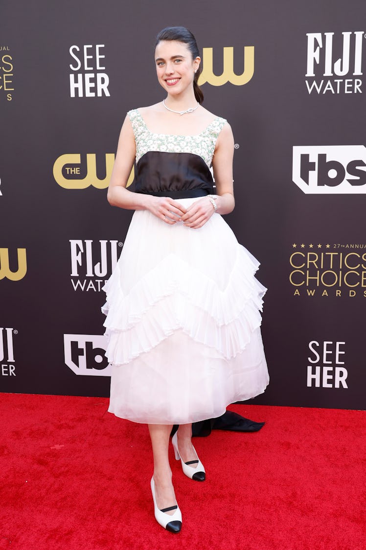 Margaret Qualley wearing a layered tulle dress at the Critics Choice Awards 2022