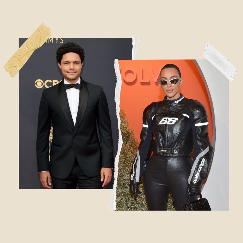 Trevor Noah (at the 2021 Primetime Emmy Awards) called out Kim Kardashian (at the Revolve Social Clu...