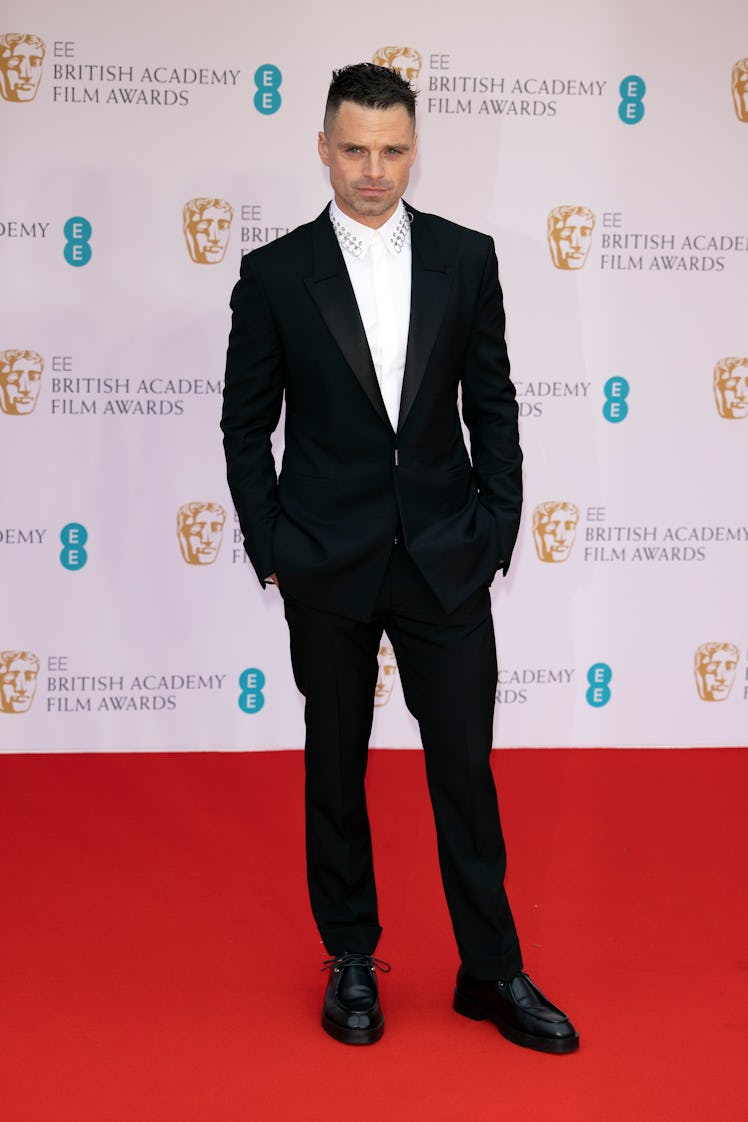 Sebastian Stan wearing a Givenchy suit at the BAFTA Awards 2022
