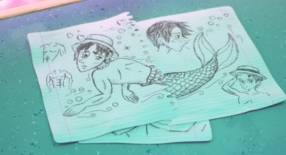 Mei's crush drawn as a merman, anime style