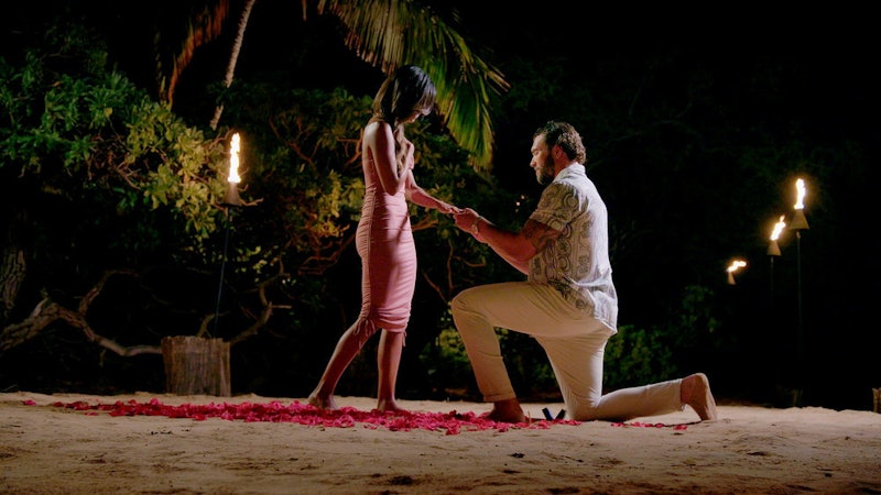 Kristen Ramos & Julian getting engaged at the ‘Temptation Island’ Season 3 final bonfire via USA’s p...