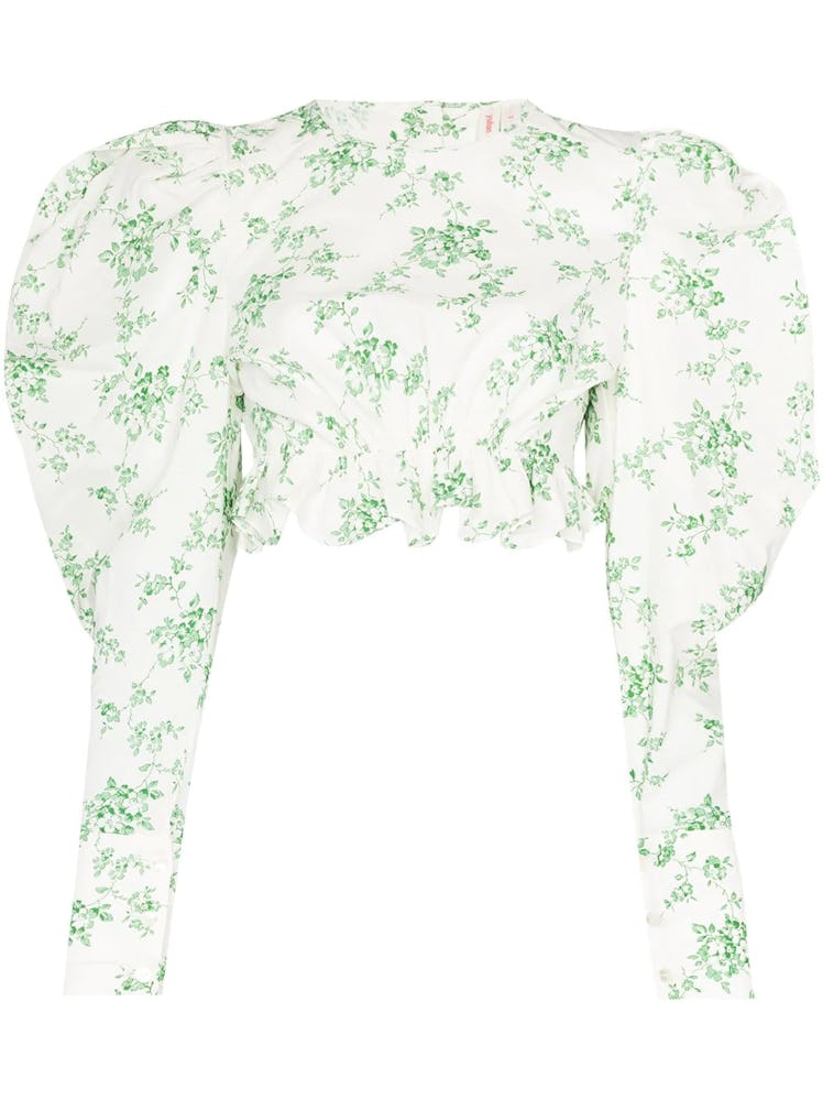 Yuhan Wang floral print puff-sleeve crop top