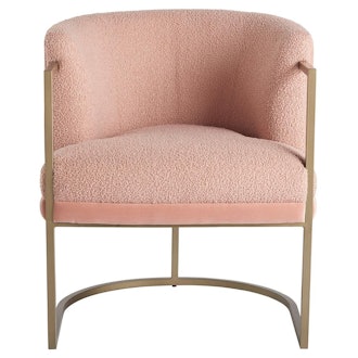 Riya Hollywood Regency Pink Upholstered Gold Metal Accent Barrel Chair